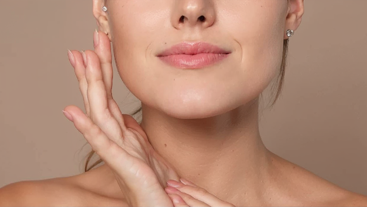 Woman with smooth glowing-looking skin